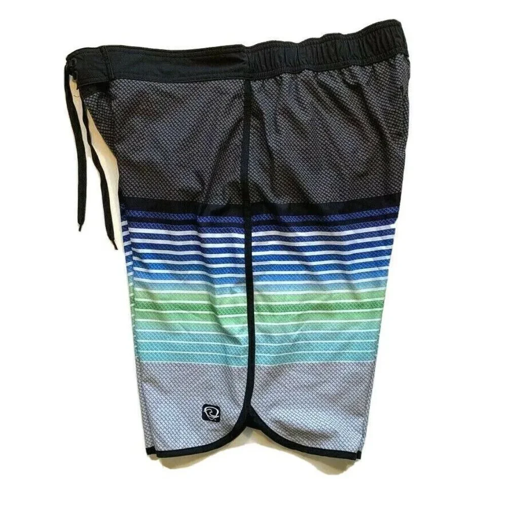 Wave Zone Board Shorts Swim Trunks Men‎ Large Built In Brief Striped Stretch NEW